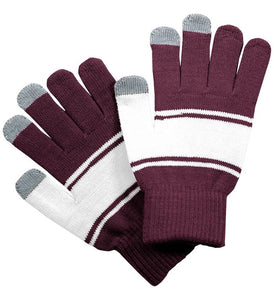 MAROON STRIPED KNITTED GLOVES