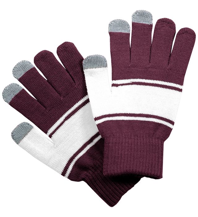 MAROON STRIPED KNITTED GLOVES